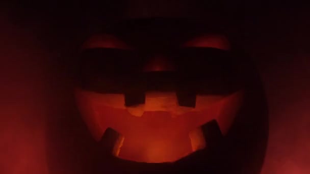 Halloween Grinning Pumpkin Horror Dark Scary Red Background Mist — Stock Video