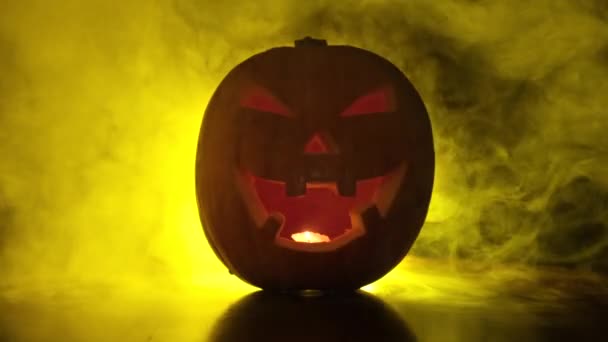 Halloween Citrouille Mauvais Fond Effrayant Brouillard Fumée Séquence Vidéo Libre De Droits