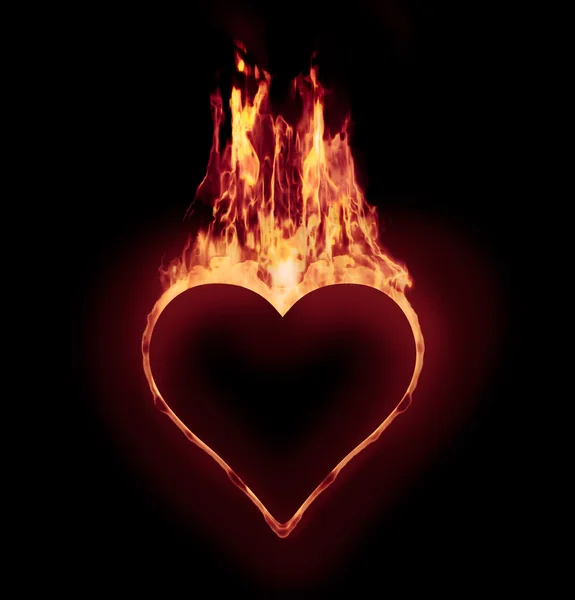 Coração de silhueta em chamas — Fotografia de Stock