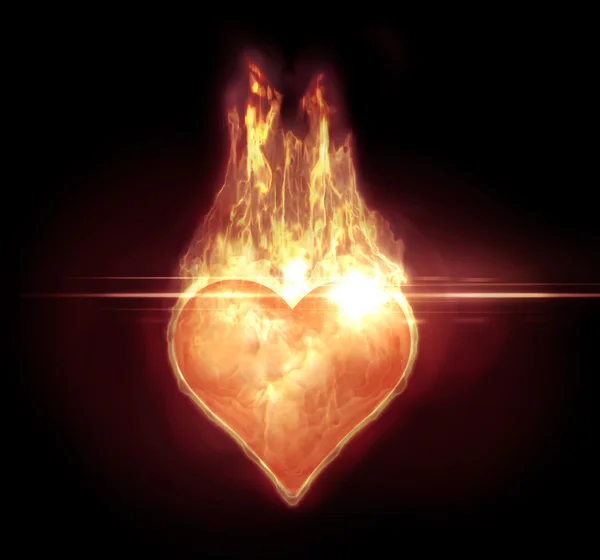 Heart on fire with a flare — Stock Photo, Image
