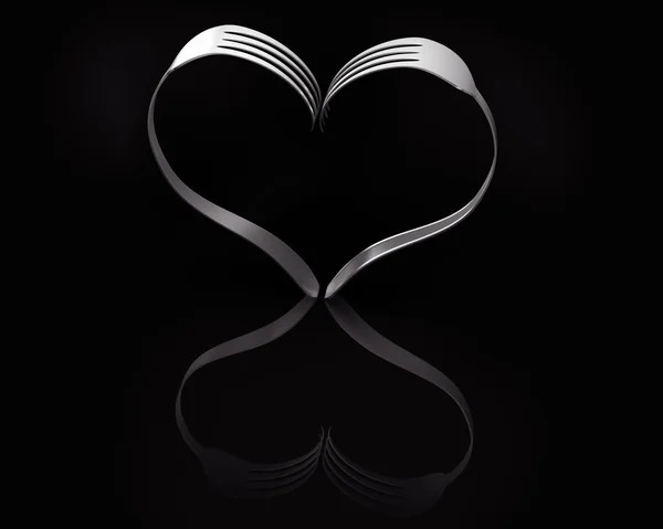 Forks Heart black reflection — Stock Photo, Image