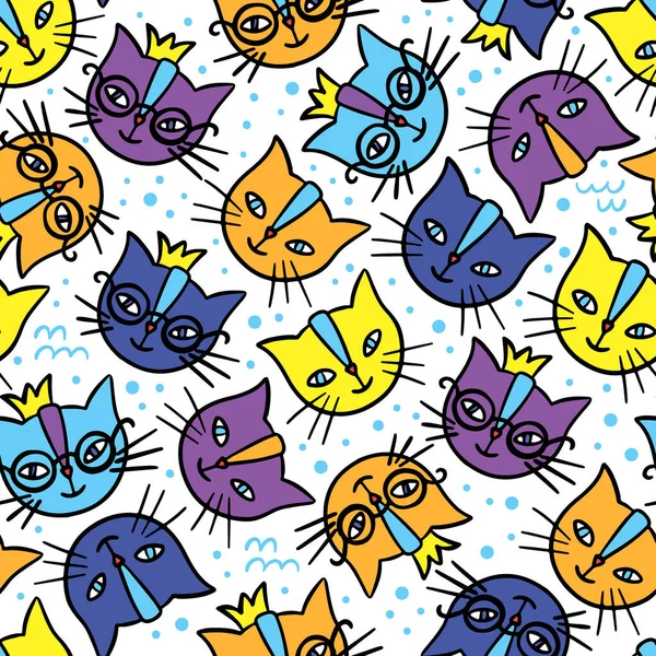 Farbige Cats Cartoon Nahtlose Muster Vektorillustration — Stockvektor