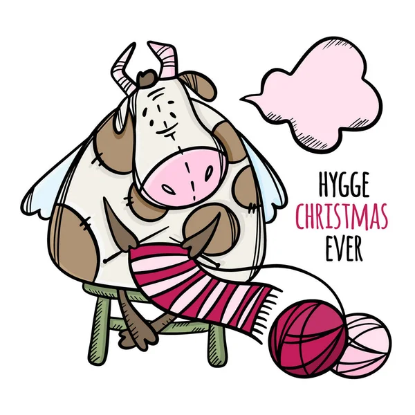 Cute Cow Knits Christmas Scarf Vector Illustration Set — Stockový vektor