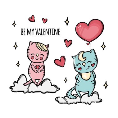 BALLOON Hediye olarak Sevgililer Günü Kedi Vektörü İllüstrasyon Seti