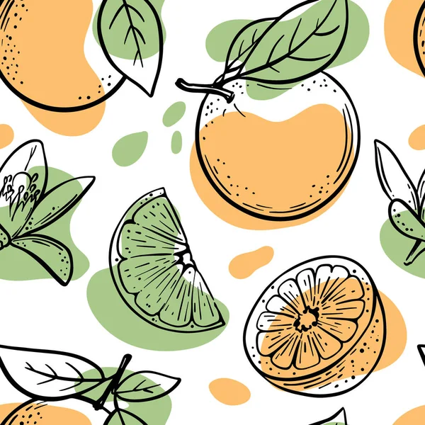 Citrus Backdrop Résumé Délicieux Fruit Orange Avec Des Feuilles Coupé — Image vectorielle