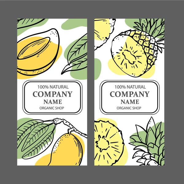 Mango Pineapple Desain Labels Dari Stiker Untuk Toko Buah Alam - Stok Vektor