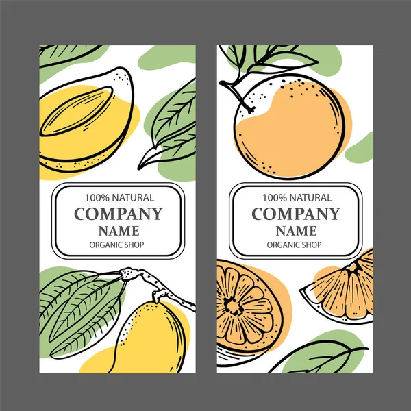 Mango Orange Labels Design Stickers Shop Organic Natural Fruits Dessert - Stok Vektor