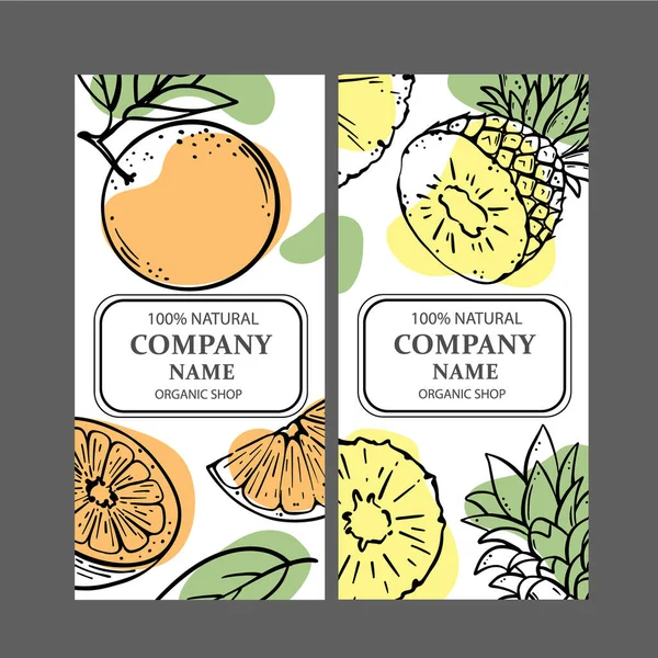 Orange Pineapple Diseño Etiquetas Engomadas Etiquetas Para Tienda Frutas Tropicales — Vector de stock