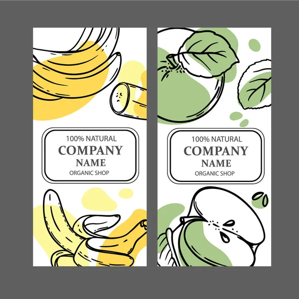 Aplicar Banana Diseño Pegatinas Etiquetas Para Tienda Frutas Jugosas Naturales — Vector de stock