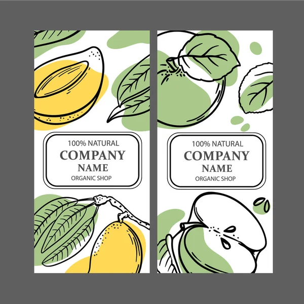 Mango Apple Etiquetas Diseño Pegatinas Para Tienda Frutas Jugosas Naturales — Vector de stock