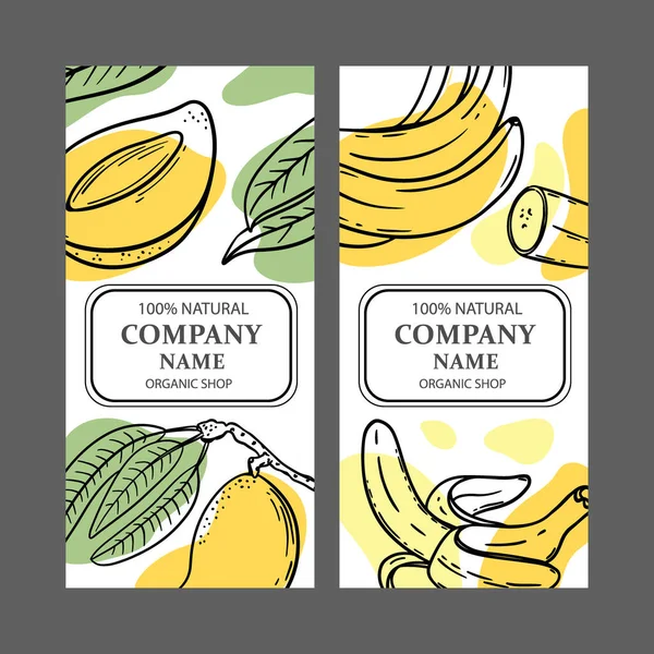 Mango Banana Etiquetas Diseño Pegatinas Para Tienda Frutas Jugosas Naturales — Vector de stock