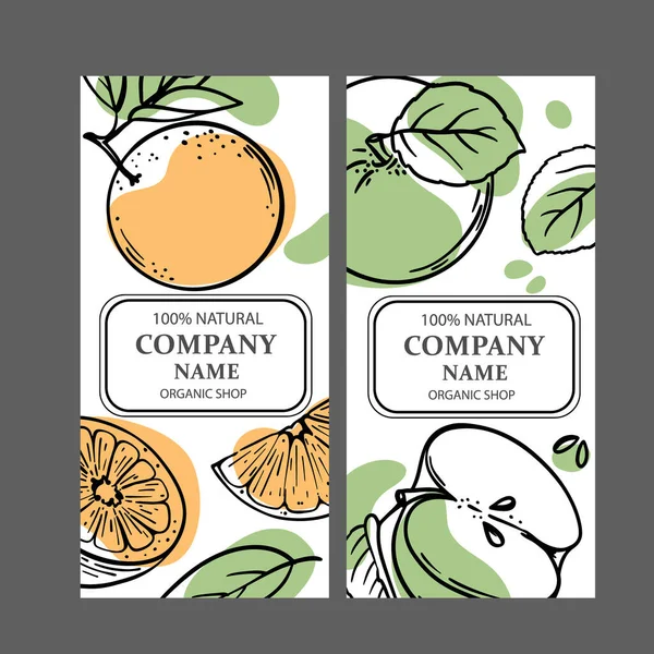 Orange Apple Labels Design Stickers Shop Tropical Organic Natural Fresh - Stok Vektor