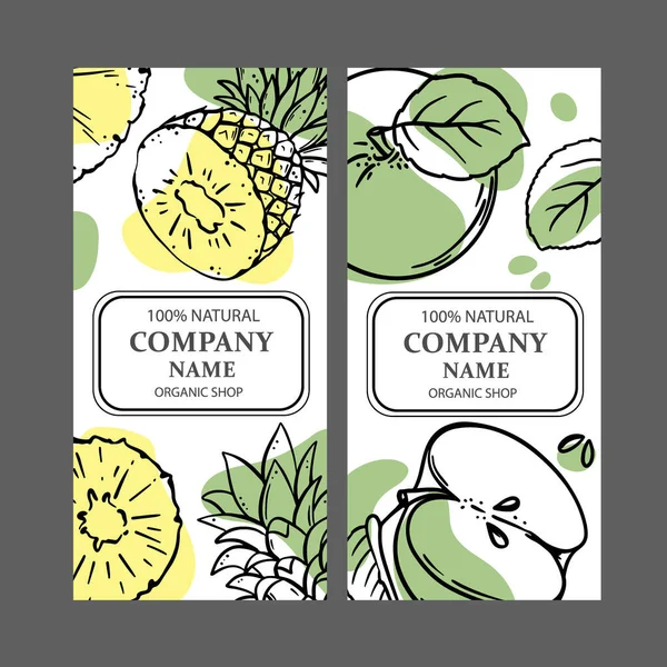 Pineapple Apple Labels Design Stickers Shop Tropical Organic Natural Fresh — Vector de stock