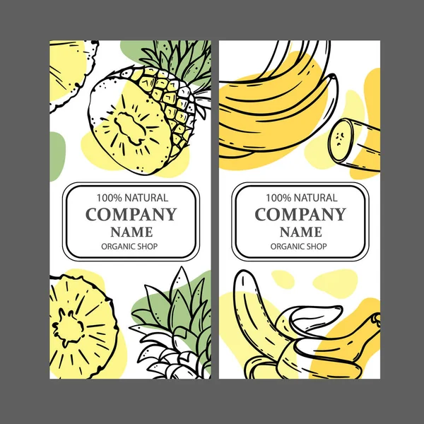 Pineapple Banana Labels Design Stickers Shop Tropical Organic Natural Fresh — Vector de stock
