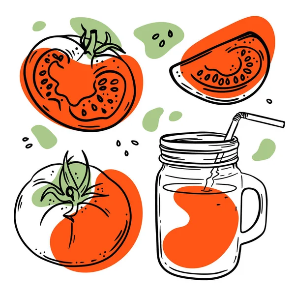 Tomato Juice Glasslock Juicy Ripe Vegetable Smoothie Design Organic Natural — Vector de stock