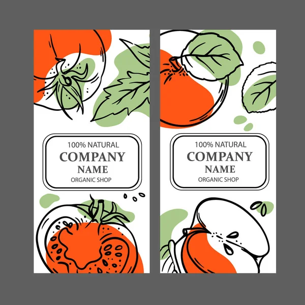 Tomato Red Apple Labels Design Stickers Shop Organic Natural Fresh - Stok Vektor