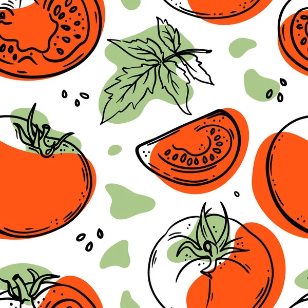 Tomato Pattern Abstract Delicious Ripe Vegetable Leaves Cut Half Your — Vettoriale Stock