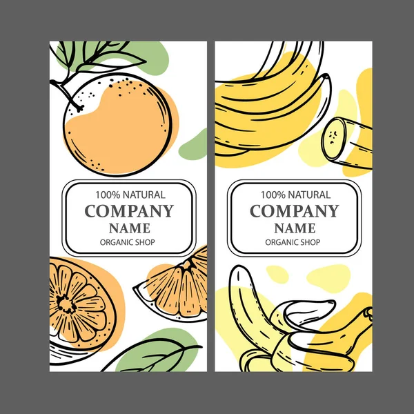 Orange Banana Labels Design Stickers Shop Tropical Organic Natural Fresh — Vector de stock