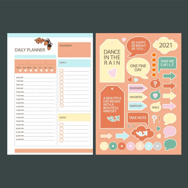 Autumn Daly Planner Stickers Printable Page Template Schedule Collection Design — 스톡 벡터