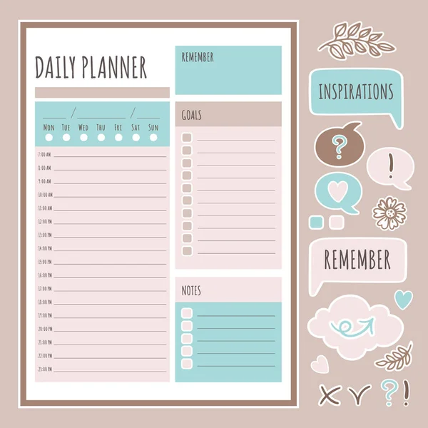 Daily Planner Sticker Druckbare Seite Vorlage Zeitplan Und Sammlung Von — Stockvektor