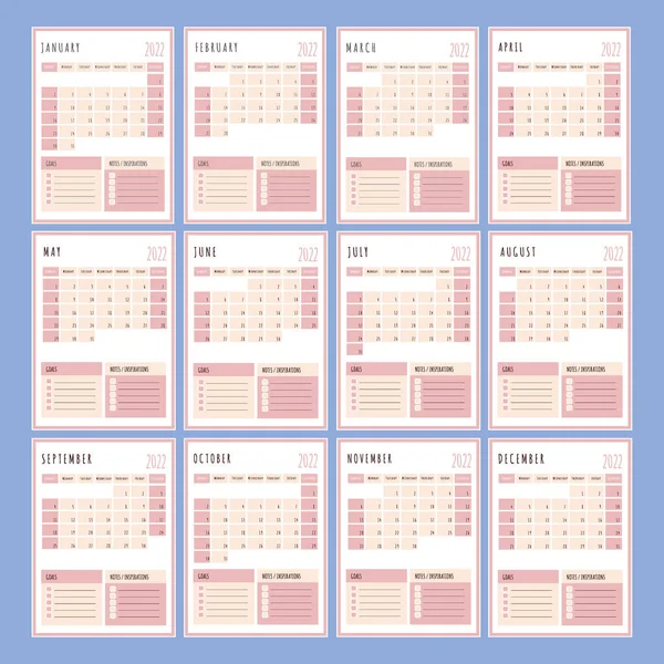 Pink Planner 2022 Jahr Druckbare Vorlage Business Organizer Zeitplan Seite — Stockvektor