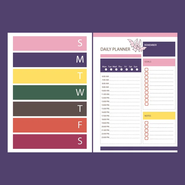 Daly Planner Halliday Printable Template Organizer Schedule Page Day Effective — 스톡 벡터