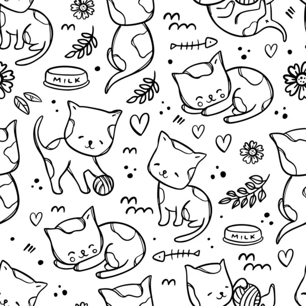 Coloring Page Kitty Pattern Aranyos Macskák Babák Aludni Játssz Labda — Stock Vector