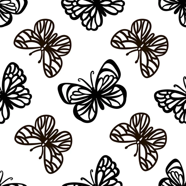 Butterfly Line Patrón Monocromo Lindos Insectos Sobre Fondo Blanco Dibujos — Vector de stock