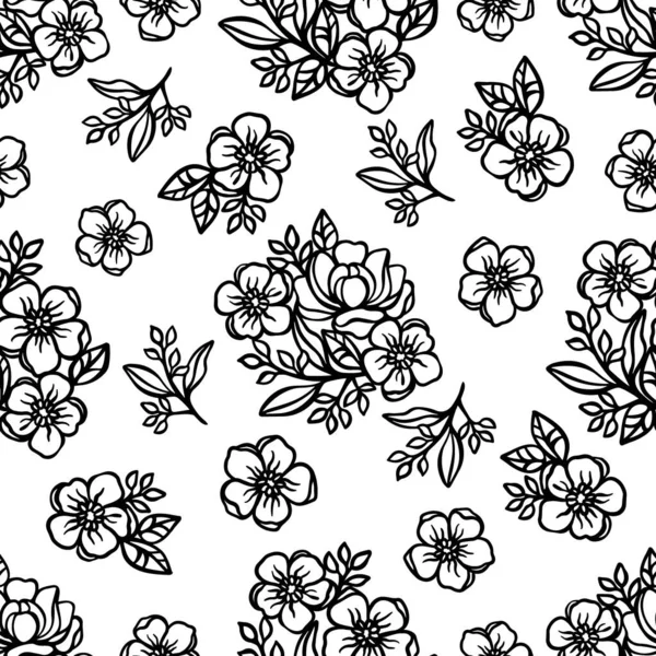 Buttercup Pattern Floral Monochrome Seamless Background Flowers Buttercups Rose Compositions — Stock Vector