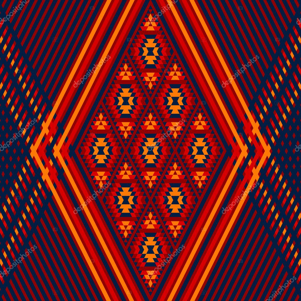 Warna kuning  merah  biru Aztec ornamen geometris gambar  