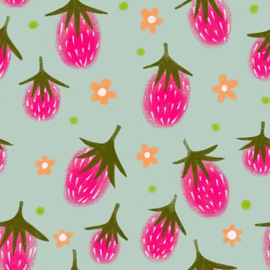 Sulu, dikişsiz çilek deseni. Yaz baskısı