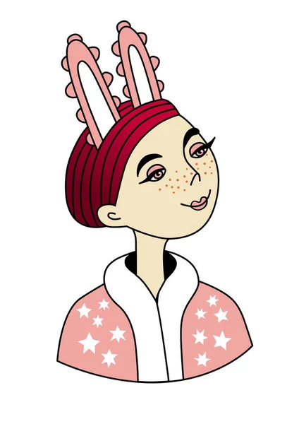 Karnaval Sirk Karakteri Pembe Tavşan Kulaklı Komik Kız Yıldızlı Pembe — Stok Vektör