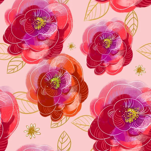 Мода Безшовний Квітковий Ботанічний Візерунок Квітами Трояндами Цикорієм Добре Підходить — стокове фото