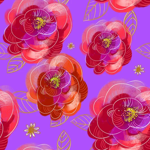 Μόδα Απρόσκοπτη Floral Βοτανικό Μοτίβο Λουλούδια Τριαντάφυλλα Και Φύλλα Καλό — Φωτογραφία Αρχείου