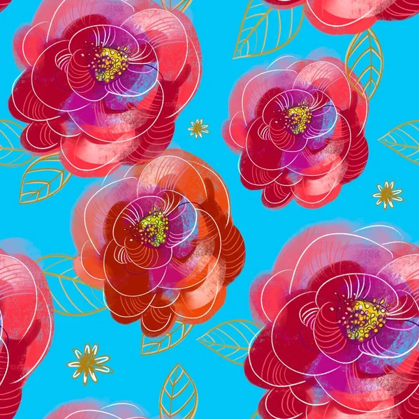 Patrón Botánico Floral Sin Costuras Moda Con Flores Rosas Hojas — Foto de Stock