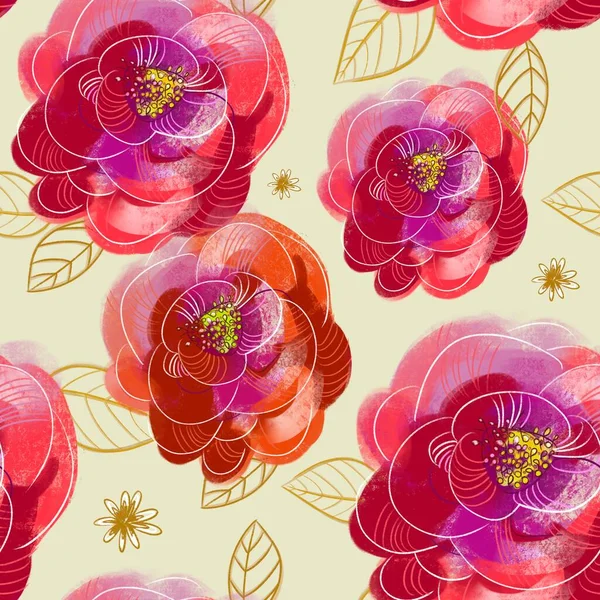 Мода Безшовний Квітковий Ботанічний Візерунок Квітами Трояндами Листям Добре Підходить — стокове фото