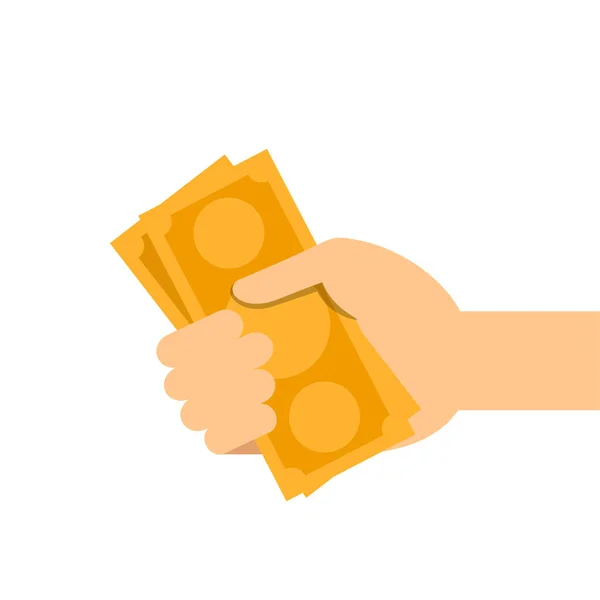 Money Banknote Orange Hand Holding Isolated White Illustration Money Hand — Stock Vector