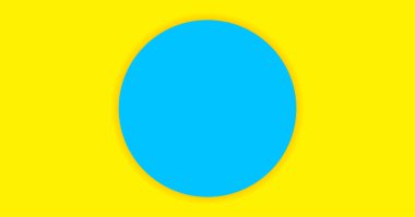 Sancak, kopyalama alanı, kağıt dairesi mavi renk ve arkaplan için sarı arkaplan üzerinde basit açık mavi daire