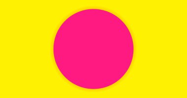 Pankart, kopyalama alanı, kağıt daire pembe renk ve arkaplan için sarı için sarı zemin üzerinde basit bir daire