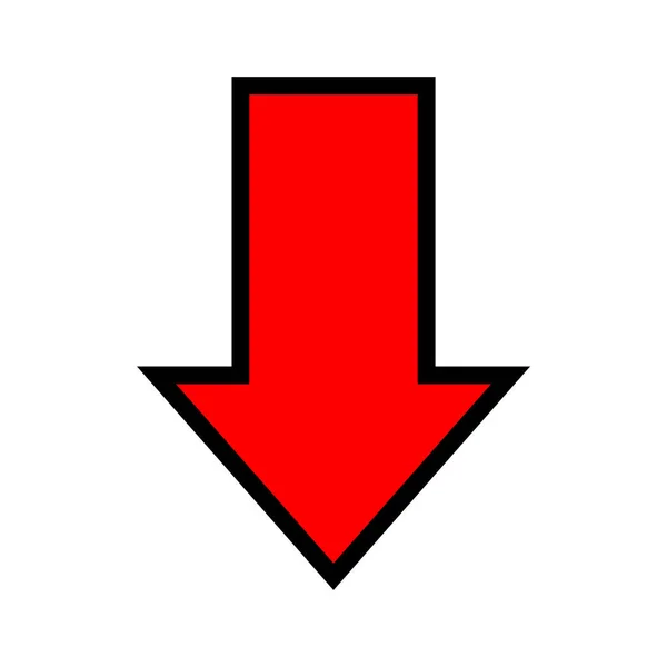 Flecha Roja Única Flecha Hacia Abajo Signo Aislado Blanco Flecha — Vector de stock