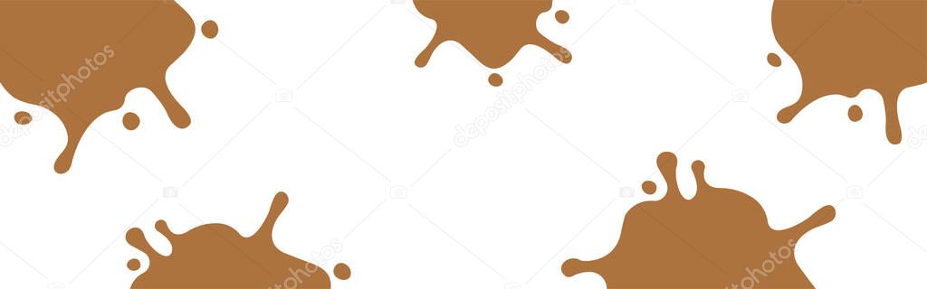 chocolate brown milk splash on white for banner, milky splatter isolated on white background, copy space, milk blob shape for graphic symbol, blot stain of milk splashing