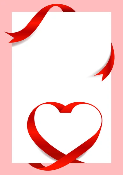 Red Ribbon Heart Shape Mock Voor Formaat Banner Valentijnsdag Wenskaart — Stockvector