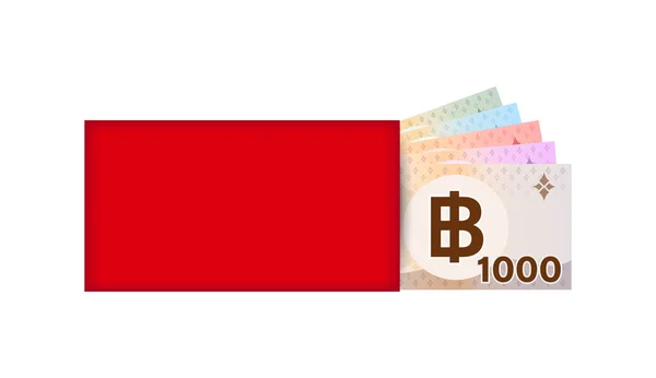 Pacote Vermelho Notas Dinheiro Baht Tailandês Envelope Vermelho Para Ano — Vetor de Stock