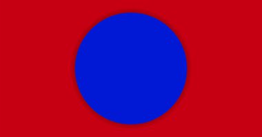 Pankart, kopyalama alanı, kağıt dairesi mavi renk ve arkaplan için kırmızı zemin üzerinde basit mavi daire