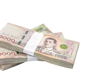 para banknotu Thai baht beyaz, tasarruf para ve finans iş konsepti, kopyalama alanı