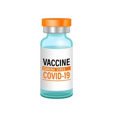 Corona virüsü aşı şişesi beyaza izole edilmiş, Coronavirus aşısı şişesi klip sanatı için.