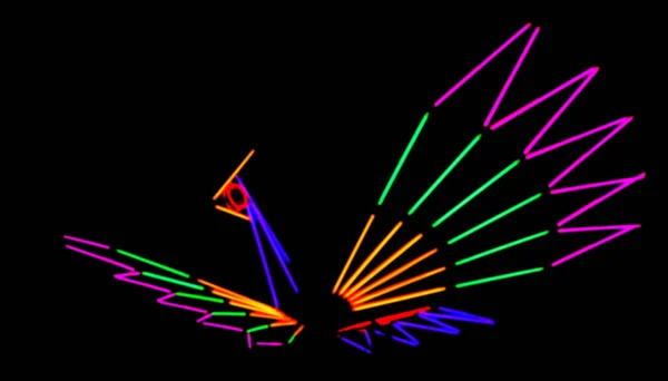 夜の観覧車フェスティバルテンプルフェアのカラフルな蛍光灯 夜のカーニバルフェスティバルのぼかし色の光ビーム — ストック写真