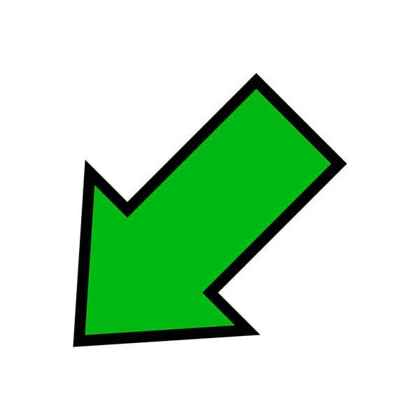 Flecha Verde Única Signo Flecha Diagonal Izquierda Abajo Aislado Blanco — Vector de stock