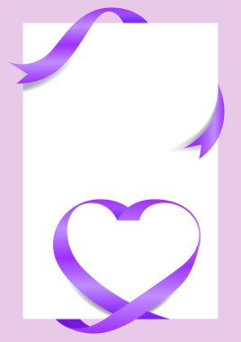 A4 beden Sevgililer Günü için Mor Kurdele Şekli Model, Kutlama kartı, Hediye Fişi ve Sertifika Arkaplanı, Boşluğu Kopyala