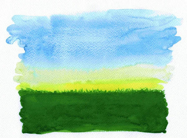 Aquarelle Herbe Fond Ciel Aquarelle Paysage Prairie Champ Avec Vue — Photo